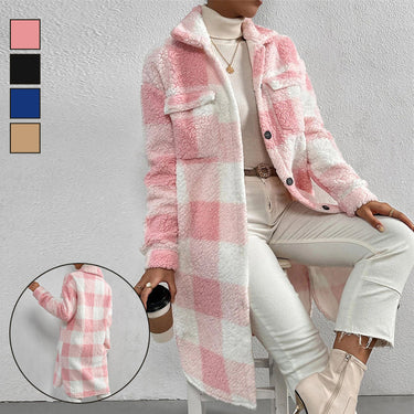 Women’s Chic Plaid Print Warm Plush Long Coat
